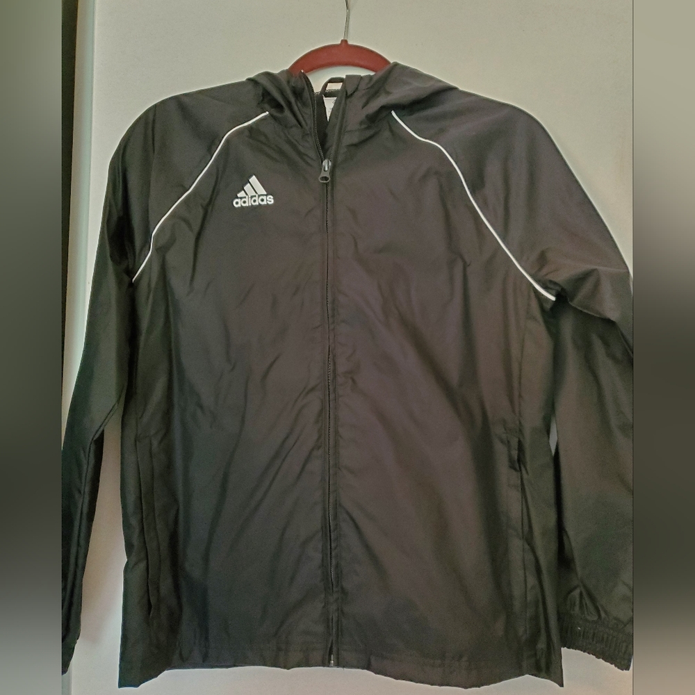 adidas Black Core 18 Rain Jacket With Hood Unisex Youth Medium